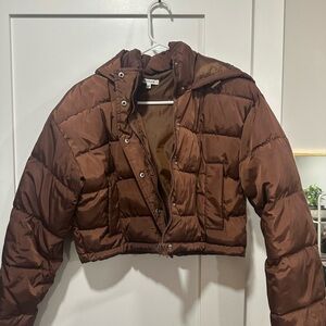 PacSun Cropped Puffer Jacket in Brown